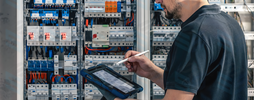 Teknisi melakukan pengecekan panel dan wiring